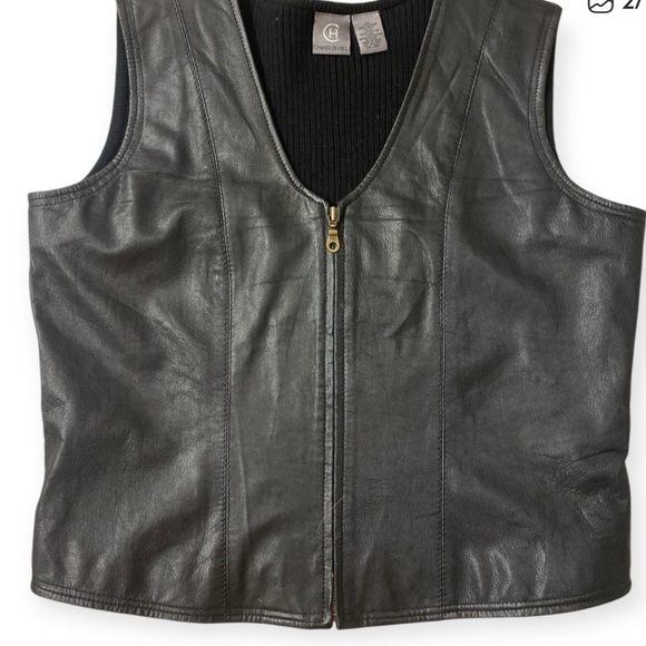 90s Chandler Hill Genuine Leather Vest Black L – Vintage Biker Grunge Streetwear - Picture 3 of 6